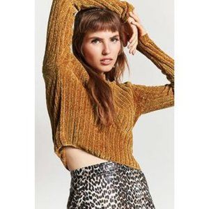 Women's Gold Chenille Cropped Sweater Size Small Long Sleeve